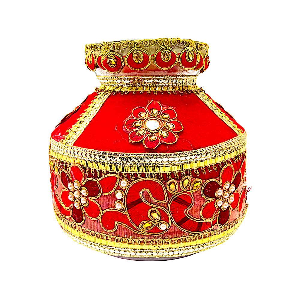 Festive Gharoli/Kalash. Cloth exterior decor, steel inside (MOQ=ea)