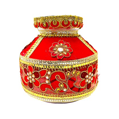 Festive Gharoli/Kalash. Cloth exterior decor, steel inside (MOQ=ea)