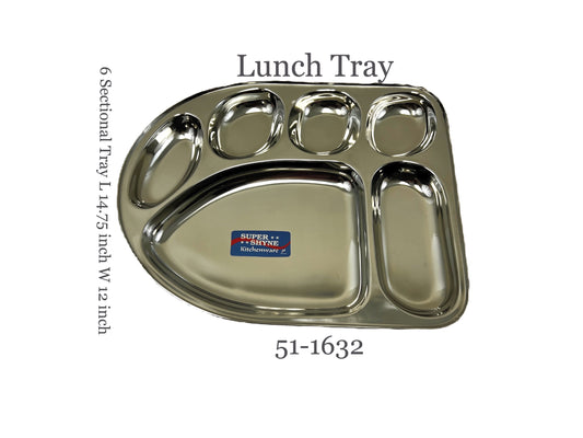 Lunch Tray U Shape 6 sectional 14.5"  (MOQ=ea)