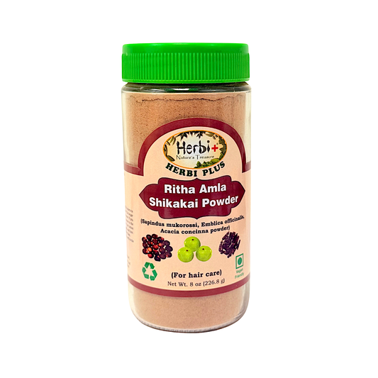 Herbi Plus Amla, Shikakai Reetha powder for Hair (Glass Bottle) (MOQ=dz)