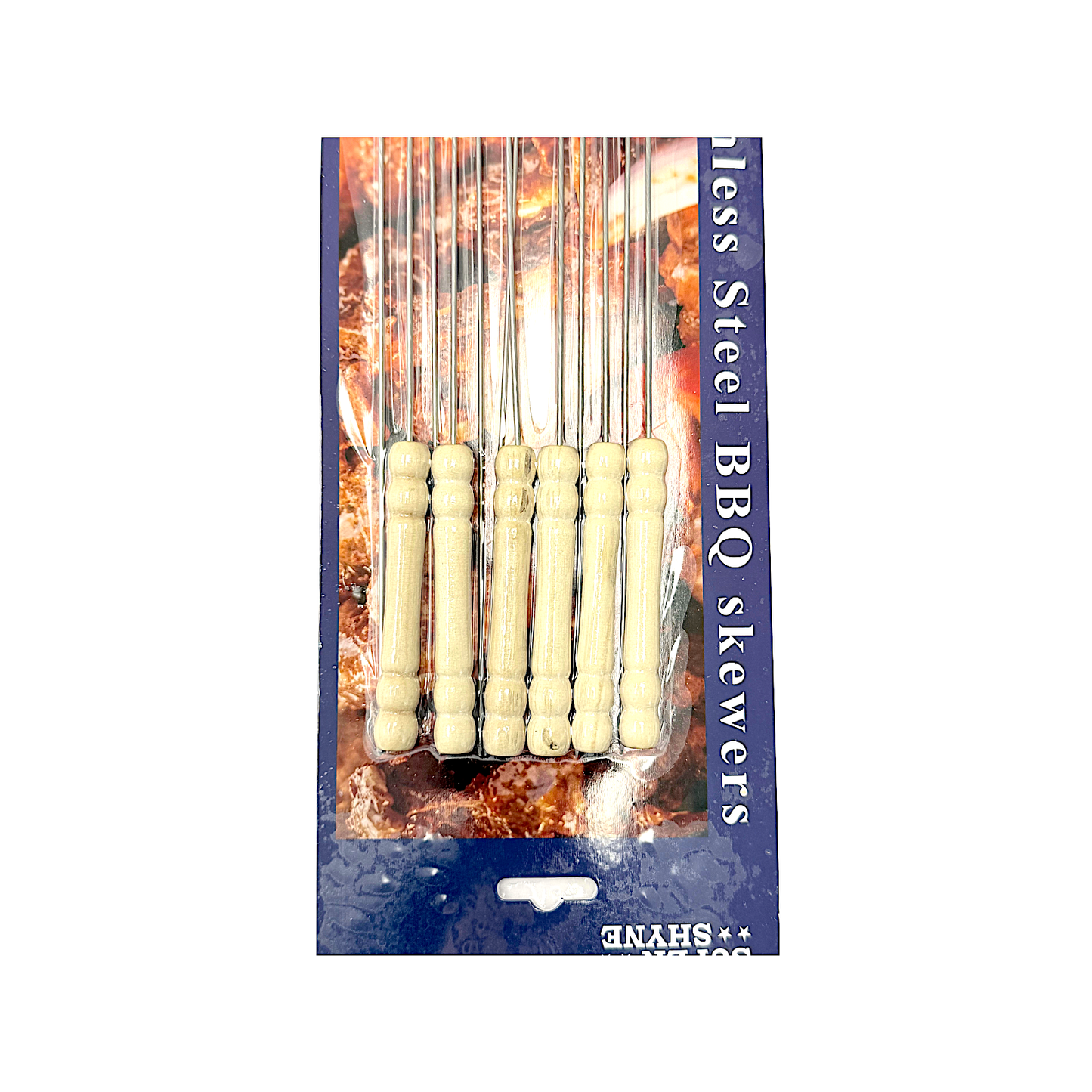 12 pc Stainless Steel BBQ Skewers, 12.5 inches with wooden handle