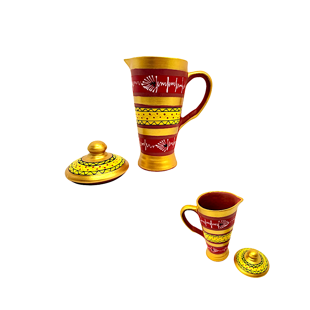 Clay jug painted 6 cup  3518 (Design and color may vary) (MOQ=ea)