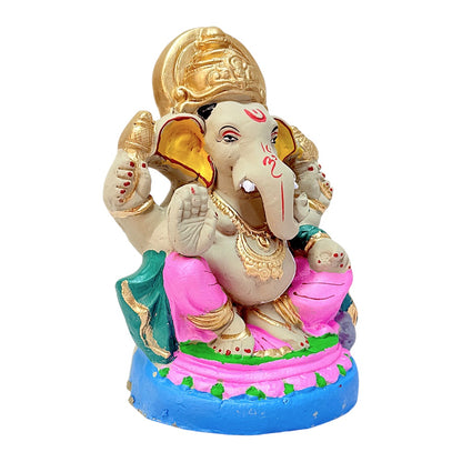 Eco-Friendly Clay Ganesha, clay, color and gold on throne 8" (MOQ=8 pcs)