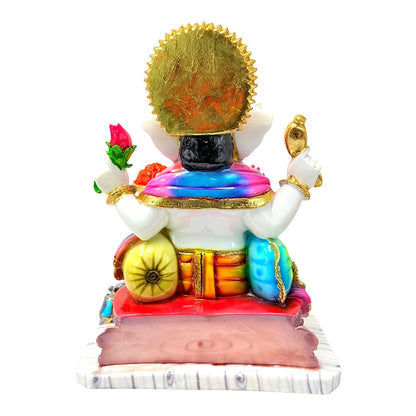 Lord Ganesha with offerings, colored, marble dust 12" (MOQ=ea)