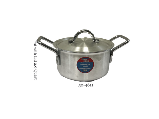 Aluminum pot with Lid - 2.9Qt, 2.7L 3mm thick W:8" H3.75" (MOQ=ea)