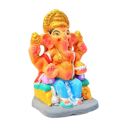 Eco-Friendly Clay Ganesha, color and gold with turban 6" (MOQ=20 pcs)
