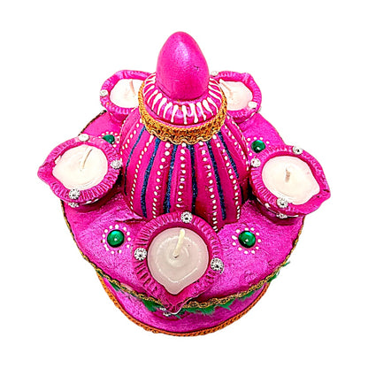 Clay Mandir style diya with Wax, assorted colors (MOQ=dz)