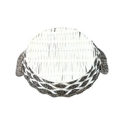 Mkaurs Round woven white and metallic silver wicker basket with handles (MOQ=dz)