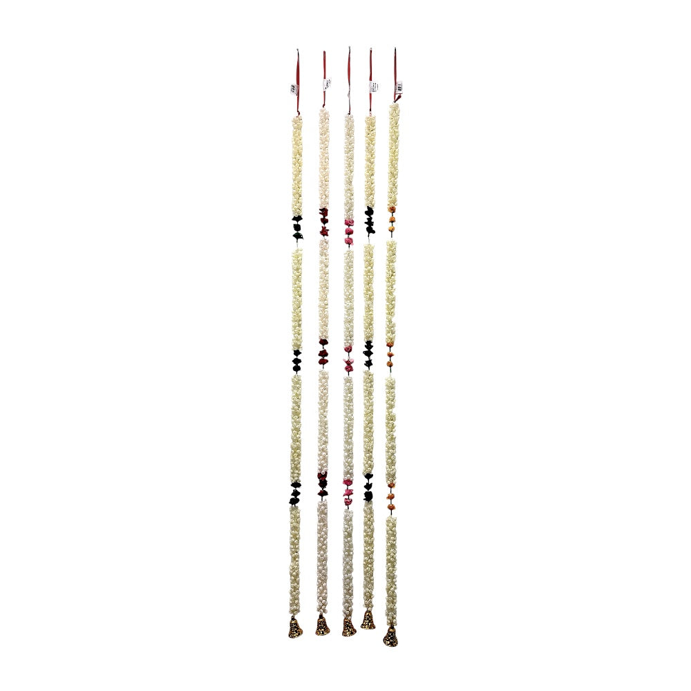 Flower strand white/off white Jasmine flowers with gold bell, 5.5 feet long  (MOQ=dz)