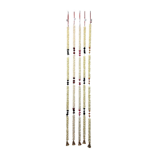 Flower strand white/off white Jasmine flowers with gold bell, 5.5 feet long  (MOQ=dz)