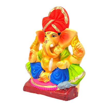 Eco-Friendly Clay Ganesha, color and gold with turban 6" (MOQ=18 pcs)