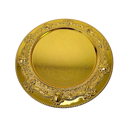 Metallic round decorative plate in gold 12.5" (MOQ=6pc)