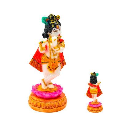 Lord Krishna with flute , colorful marble dust,  6 inches (MOQ=ea)