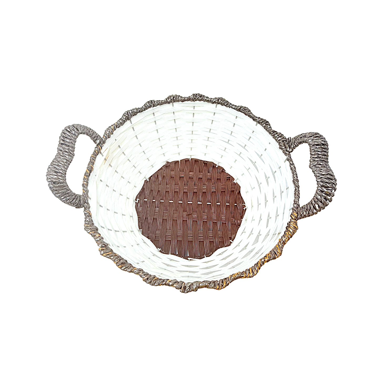 Mkaurs Round woven white and metallic bronze wicker deep basket with handles (MOQ=dz)