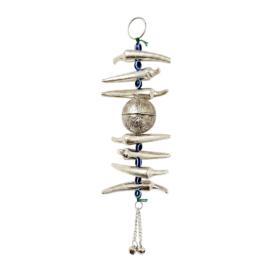 Metallic door hanging Nimbu Mirchi, 9.5 inches- Silver