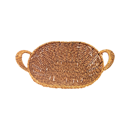 Mkaurs oval woven  brown with golden rim wicker basket with gold handles (MOQ=dz)