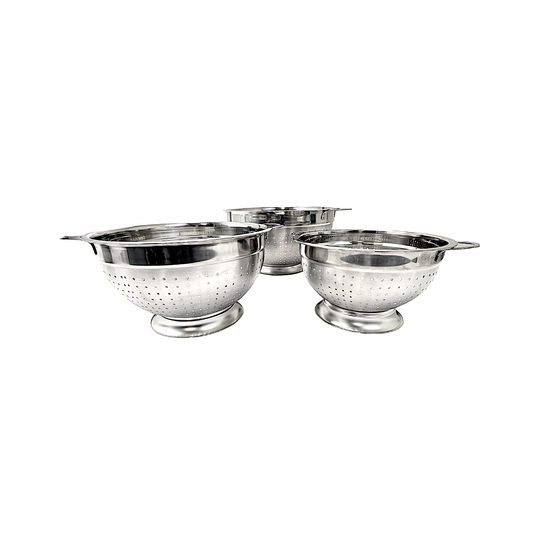 Colander steel, deep, Steel color,  handle on both sides 8.5" diameter (MOQ=10pc)