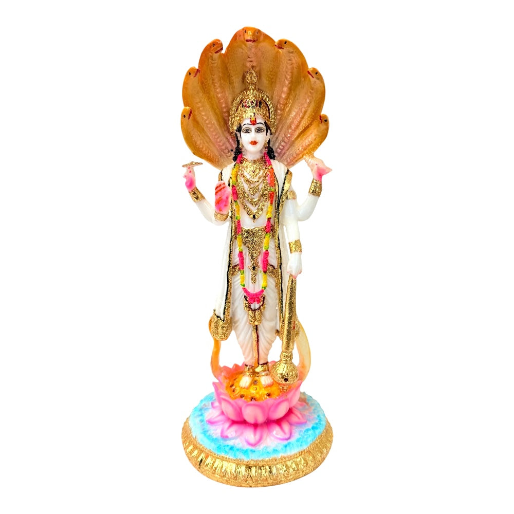 Lord Vishnu, colored and gold, marble dust 12" (MOQ=ea)