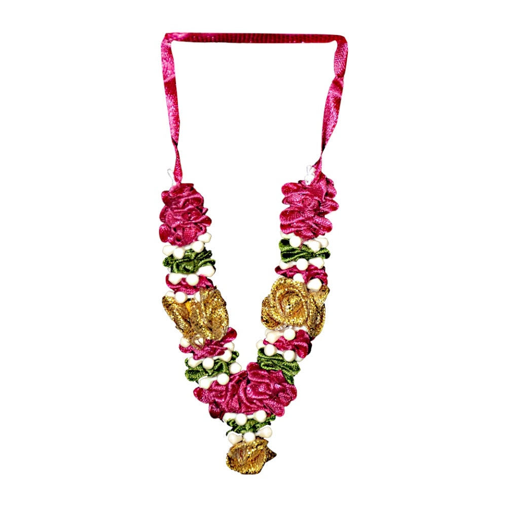 Garland 3 inch for statue, pearl, gold rose and satin ruffles (MOQ=dz)