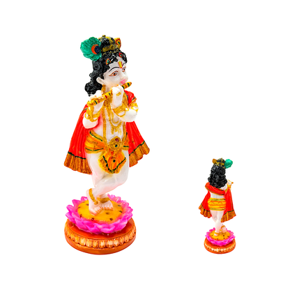 Lord Krishna with flute white and gold, colorful marble dust,  8 inches (MOQ=ea)