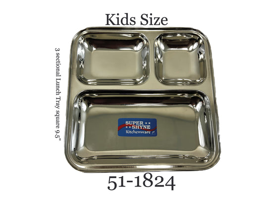Lunch Tray Junior 9.5" square 3 sectional  (MOQ=ea)