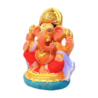 Eco-Friendly Clay Ganesha, color and gold on throne 8" (MOQ=8 pcs)