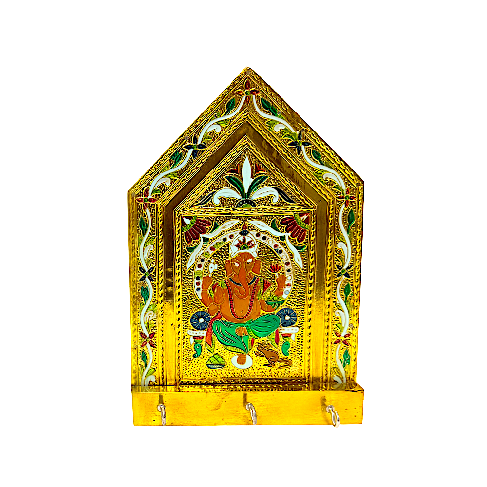 Ganesh key holder brass meena (MOQ=ea)