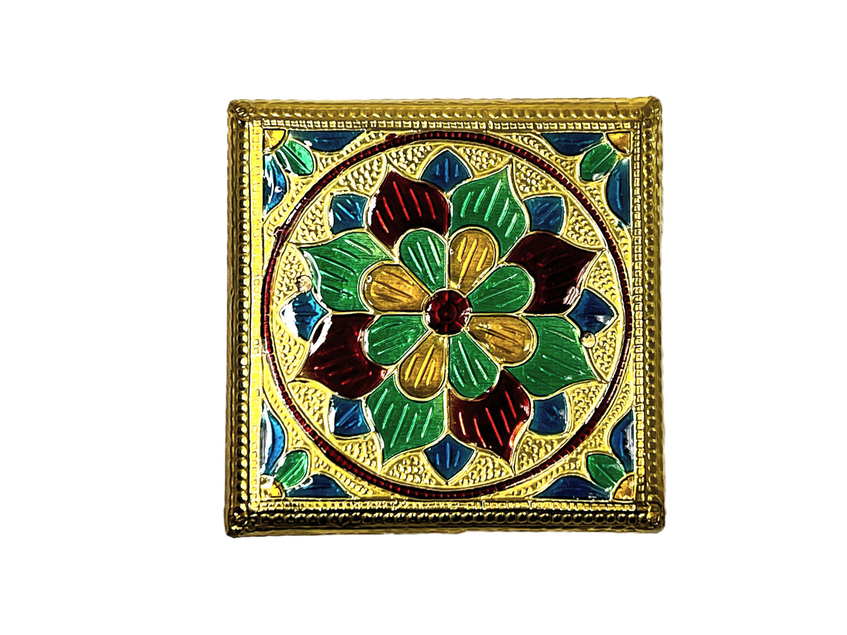 Chauki (pedestle or Bajat) 4" square Brass meena 80752260404 (MOQ=ea)