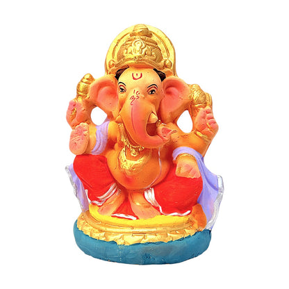 Eco-Friendly Clay Ganesha, color and gold on throne 8" (MOQ=8 pcs)