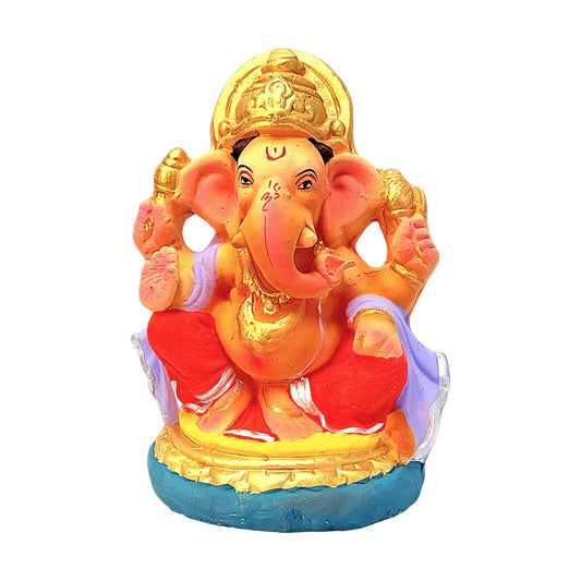 Eco-Friendly Clay Ganesha, color and gold on throne 8" (MOQ=8 pcs)