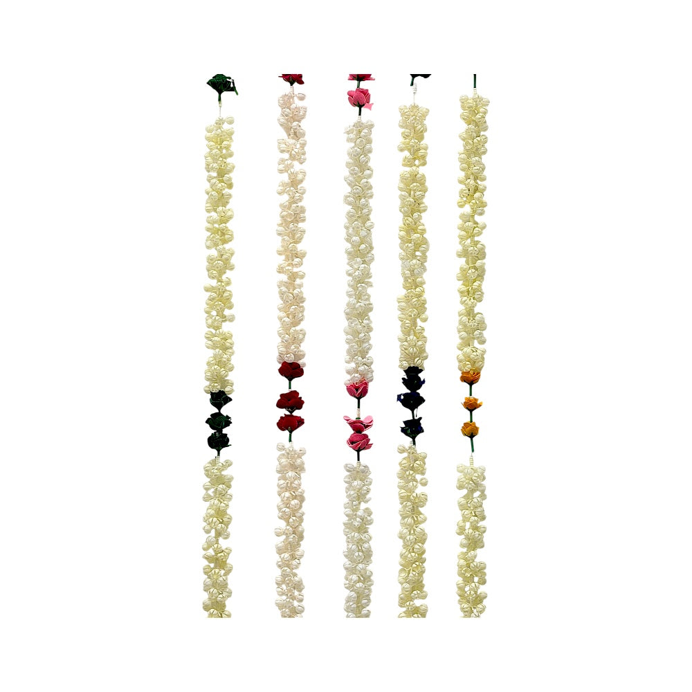 Flower strand white/off white Jasmine flowers with gold bell, 5.5 feet long  (MOQ=dz)