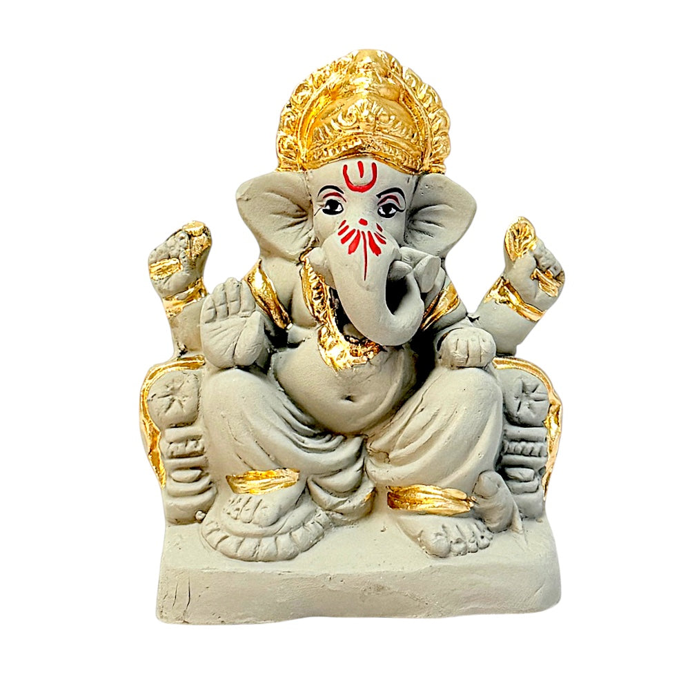 Eco-Friendly Clay Ganesha, clay and gold color 4" (MOQ=36 pcs)