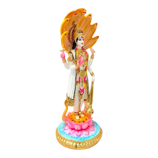 Lord Vishnu, white and gold, marble dust 12" (MOQ=ea)