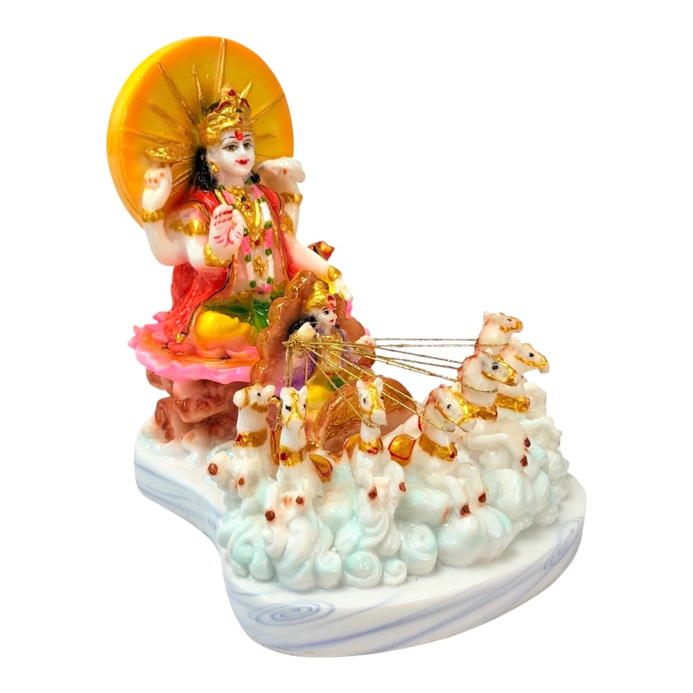 Surya with seven horses, marble dust 6" (MOQ=ea)