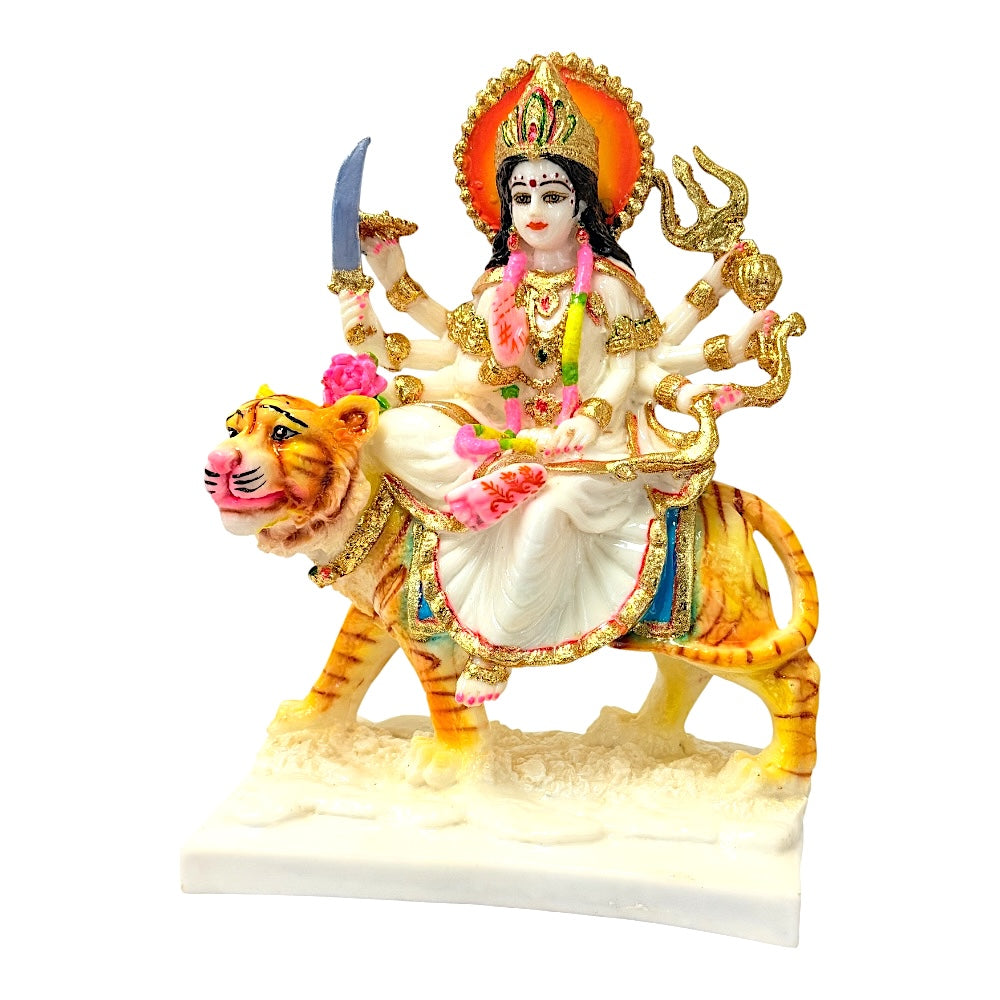 Durga, white and gold, marble dust 12" (MOQ=ea)