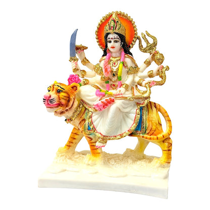 Durga, white and gold, marble dust 12" (MOQ=ea)