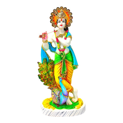 Krishna, colored and gold, marble dust 15" (MOQ=ea)
