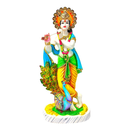 Krishna, colored and gold, marble dust 15" (MOQ=ea)
