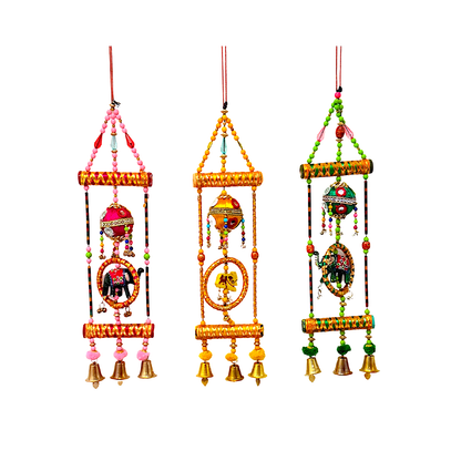 Hanging #3 Elephant hanging w 3 bells assorted  colors (MOQ=ea)