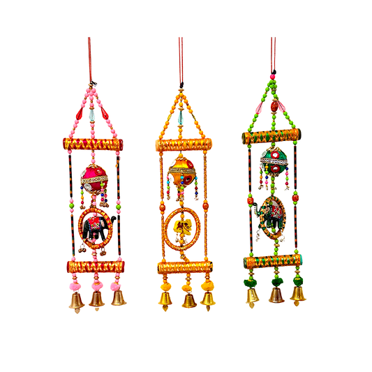 Hanging #3 Elephant hanging w 3 bells assorted  colors (MOQ=ea)