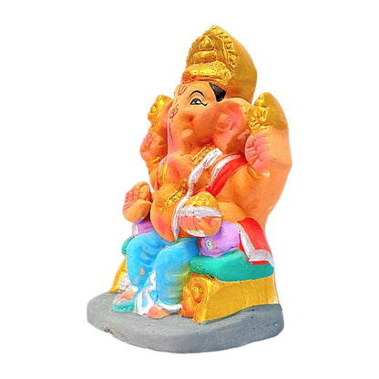 Eco-Friendly Clay Ganesha, color and gold with turban 6" (MOQ=20 pcs)