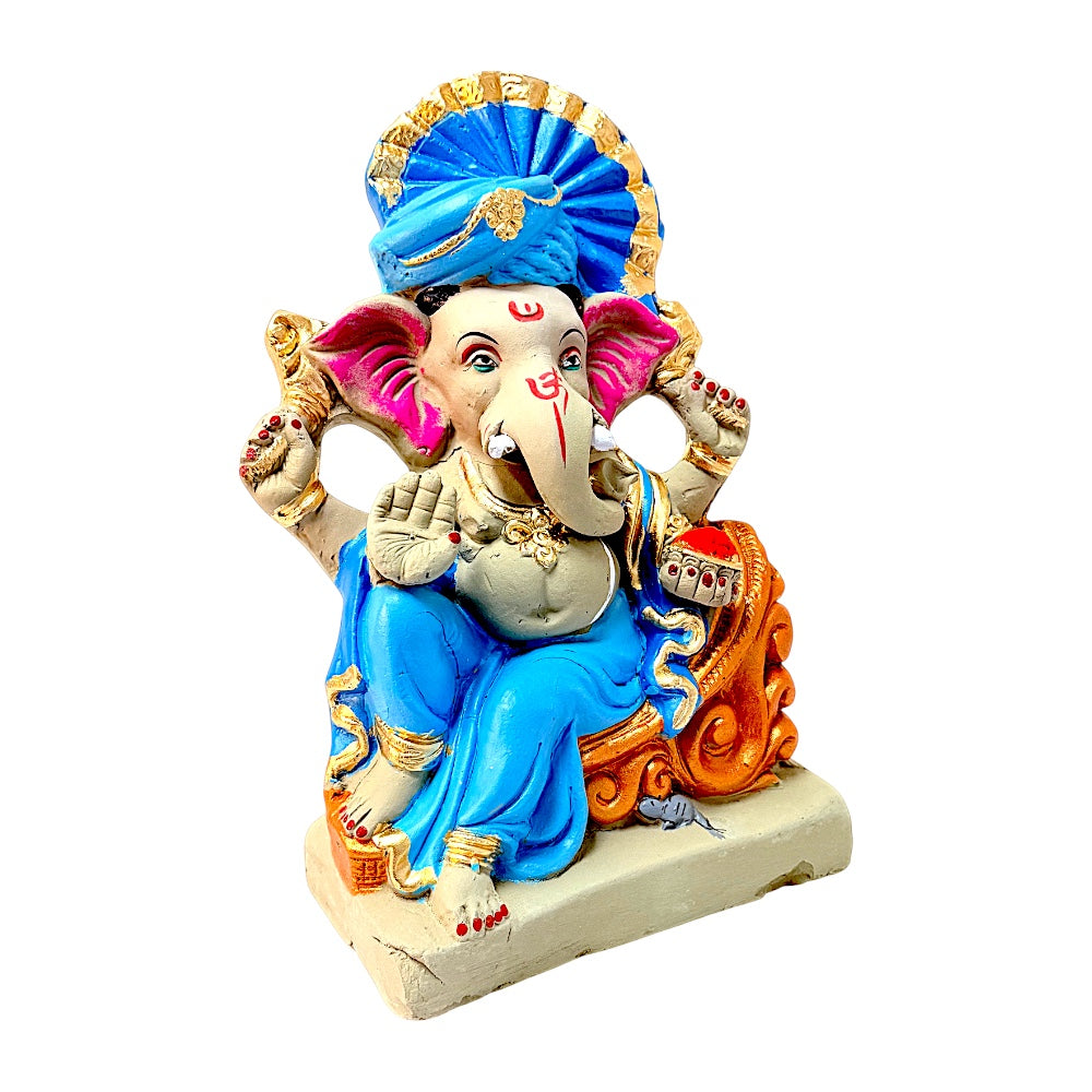 Eco-Friendly Clay Ganesha, Clay, color and gold on throne 12" (MOQ=4 pcs)