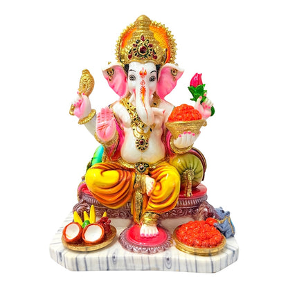 Lord Ganesha with offerings, colored, marble dust 12" (MOQ=ea)