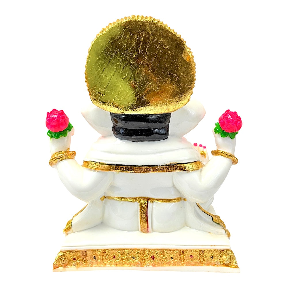 Lord Ganesha, white and gold, marble dust 12" (MOQ=ea)