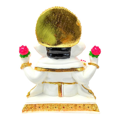 Lord Ganesha, white and gold, marble dust 12" (MOQ=ea)