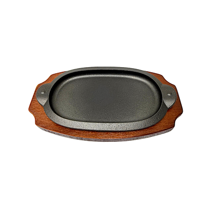 Sizzler Cast iron L: 10" W: 6" small handles wood base (MOQ=ea)