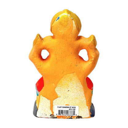 Eco-Friendly Clay Ganesha, color and gold with turban 6" (MOQ=20 pcs)