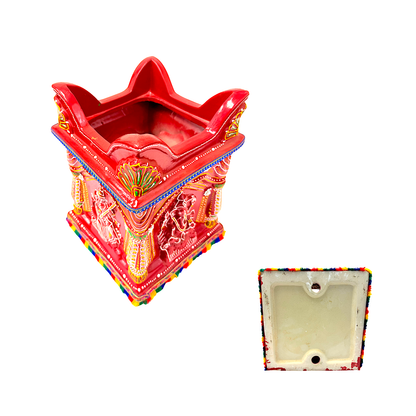 Tulsi pot 10" red with decorations (MOQ=ea)